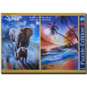 Puzzle 2 x 1.000 Teile Elefanten + Südseeparadies