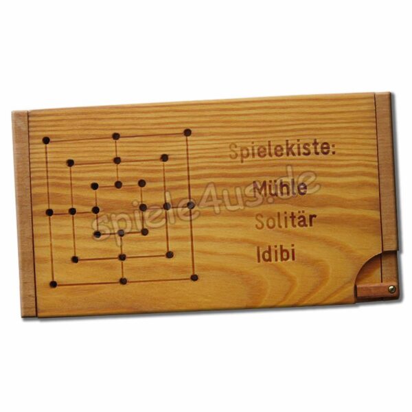 Spielekiste Holz mit Idibi Mühle Solitär
