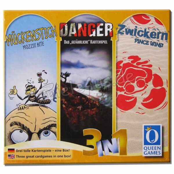 3 Kartenspiele 1 Box Mückenstich Danger Zwickern