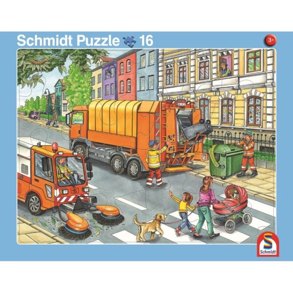 2er-Set Rahmenpuzzle Müllauto und Baustelle 16+24 Teile