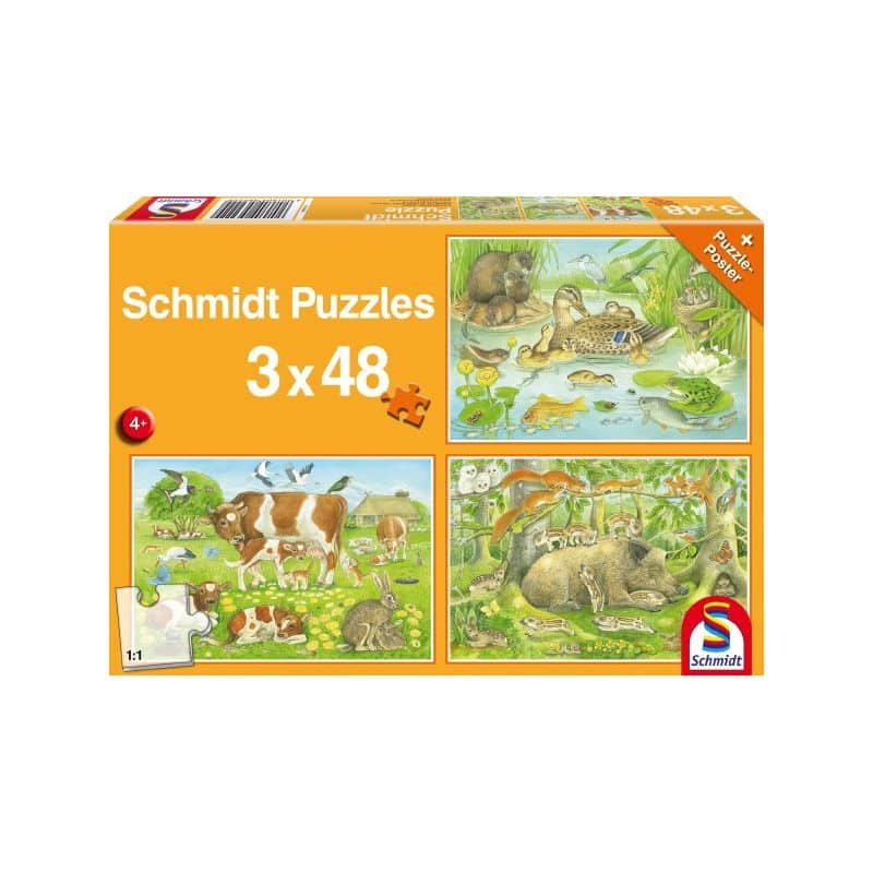 Tierfamilien 3×48 Teile Puzzle 56222